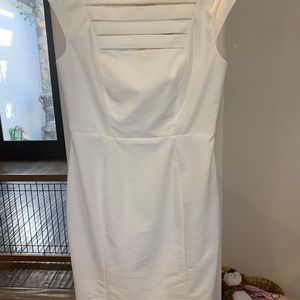 French Connection sz 8 knee-length white dress w open slit neckline, back vent